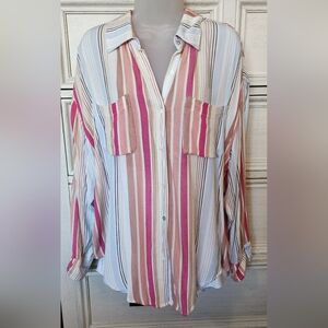 Striped Long Sleeve Oversized Button Down Top